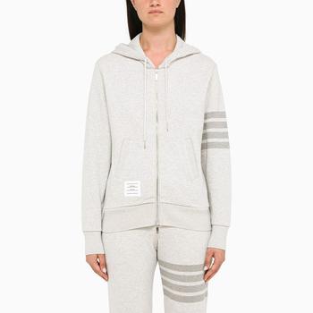 Thom Browne | Light grey 4-Bar zipped hoodie商品图片,