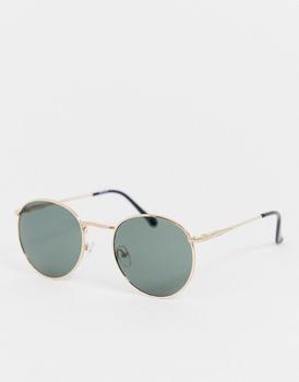 ASOS | ASOS DESIGN round metal sunglasses in gold with nose bridge detail商品图片,
