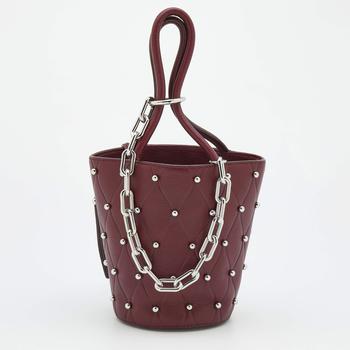 推荐Alexander Wang Burgundy Leather Mini Roxy Studded Bucket Bag商品