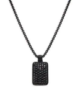 Effy | Black Rhodium-Plated Sterling Silver & Black Spinel Dog Tag Pendant Necklace商品图片,3折, 满$150享7.5折, 满折