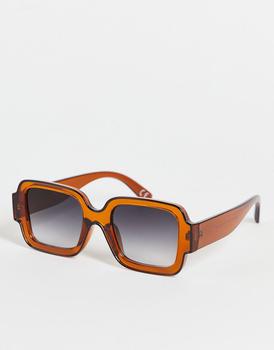 ASOS | ASOS DESIGN 70s square sunglasses in brown with tramline商品图片,6折