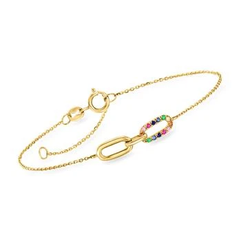 RS Pure | RS Pure by Ross-Simons Multi-Gemstone Accented Paper Clip Link Bracelet in 14kt Yellow Gold,商家Premium Outlets,价格¥1877