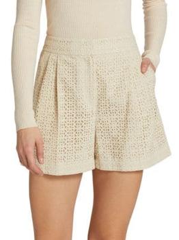 Theory | Double Pleated-Front Eyelet Lace Shorts商品图片,3折起