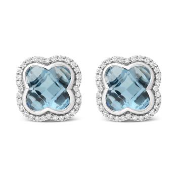 商品Haus of Brilliance | 18K White Gold 3/8 Cttw Diamond and 11x11mm Clover-Cut London Blue Topaz Gemstone Halo Clover Stud Earrings (G-H Color,商家Jomashop,价格¥27029图片