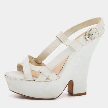 celine鞋, [二手商品] Celine | Celine White Leather Strappy Platform Sandals Size 37商品图片 7.2折, 满1件减$100, 满减