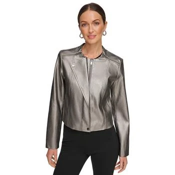 DKNY | Women's Faux-Leather Gunmetal Moto Jacket 