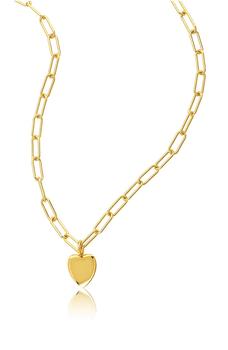 product 14K Gold Plated Paperclip Chain Heart Pendant Necklace image