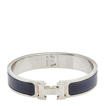 美国爱马仕手镯, [二手商品] Hermes | Hermes Clic H Narrow Grey Enamel Palladium Plated Bracelet PM商品图片 7.3折, 满1件减$100, 满减