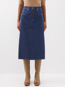 Gucci | Side-slit denim midi skirt商品图片,