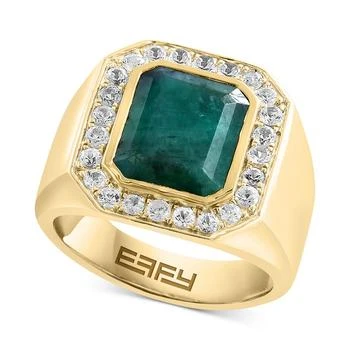 Effy | EFFY® Emerald (5-1/2 ct. t.w.) & White Sapphire (3/4 ct. t.w.) Halo Ring in 14k Gold-Plated Sterling Silver,商家Macy's,价格¥3644