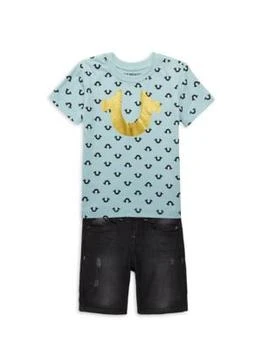 True Religion | Little Boy’s 2-Piece Metallic Logo Tee & Denim Shorts Set 