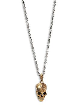推荐Men's Sterling Silver & Brass Skull Pendant Necklace, 24"商品