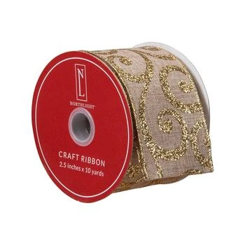 Northlight | Burlap and Scroll Christmas Wired Craft Ribbon, 2.5" x 10 Yards,商家Macy's,价格¥277