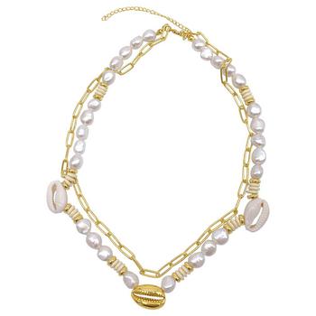 推荐Imitation Pearl and Shell with Paper Clip Chain Double Necklace商品
