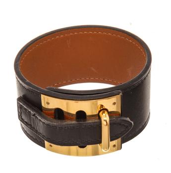 lv手链, [二手商品] Louis Vuitton | Hermes Black Wide Leather Bracelet商品图片 5折