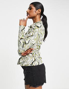 S Rothschild & CO衣服, ONLY | Only Exclusive 70s shirt co-ord in green marble print商品图片 6.9折