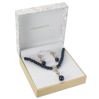推荐Crystal & Imitation Pearl Pendant Necklace & Drop Earrings Set, Created for Macy's商品
