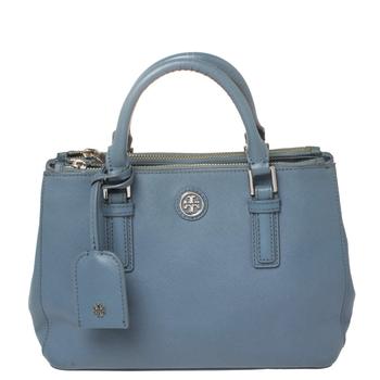 推荐Tory Burch Blue Leather Mini Robinson Double Zip Tote商品