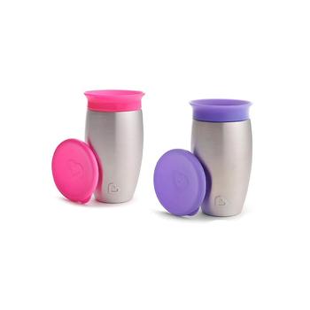 商品Miracle Stainless Steel 360 Sippy Cup, 10 oz, 2 Pack, Pink/Purple图片