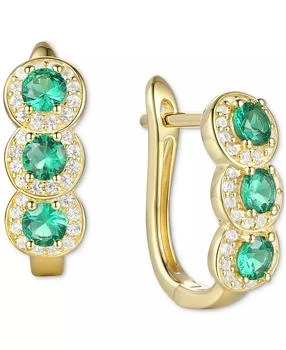 Macy's | Lab-Created Emerald (1/2 ct. t.w.) & Lab-Created White Sapphire (1/4 ct. t.w.) Triple Halo Leverback Earrings in 14k Gold-Plated Sterling Silver,商家Macy's,价格¥643