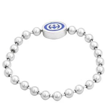 Gucci | Gucci Interlocking G Boule Chain Sterling Silver Blue Enamel Bracelet, Size 18,商家Jomashop,价格¥2922