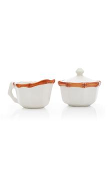 商品Este Ceramiche for Moda Domus - Bamboo Painted Ceramic Sugar Bowl and Creamer Set - Color: Brown - Material: Ceramic - Moda Operandi图片