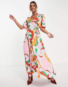 Liquorish wrap midi dress with frill sleeve in floral print product img