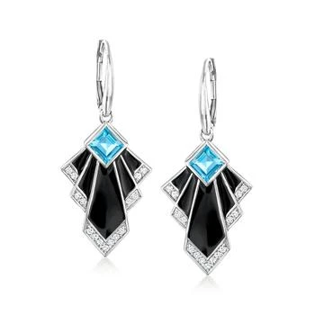 Ross-Simons | Ross-Simons Swiss Blue Topaz and . White Topaz Drop Earrings With Black Enamel in Sterling Silver,商家Premium Outlets,价格¥2411