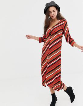 推荐Bershka button front stripe scarf dress in multi商品