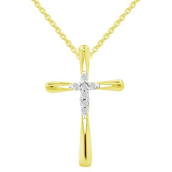 Macy's | Diamond Cross 18" Pendant Necklace (1/10 ct. t.w.) in 14k Gold-Plated Sterling Silver商品图片,