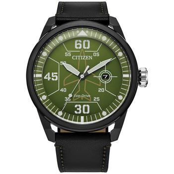 更多西铁城光动能, Citizen | Eco-Drive Men's Avion Weekender Black Leather Strap Watch 45mm商品图片 