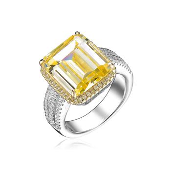 商品Genevive | Sterling Silver White Gold Plated Yellow Ascher with Clear Round Cubic Zirconia Triple Pave Ring,商家Macy's,价格¥1260图片