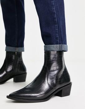 推荐Red Tape heeled chelsea western boots in black croc商品