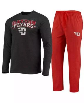 Concepts Sport | Men's Red, Heathered Charcoal Distressed Dayton Flyers Meter Long Sleeve T-shirt and Pants Sleep Set,商家Macy's,价格¥382