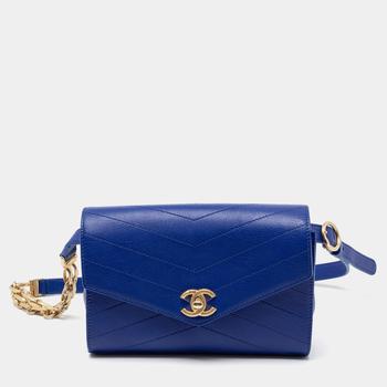 旅行香奈儿包, Chanel | Chanel Blue Chevron Stitched Leather Small Coco Waist Bag商品图片 7.9折