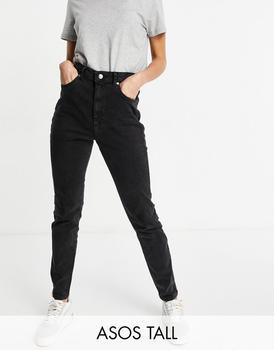 ASOS | ASOS DESIGN Tall hourglass high rise farleigh 'slim' mom jeans in washed black商品图片,3.7折