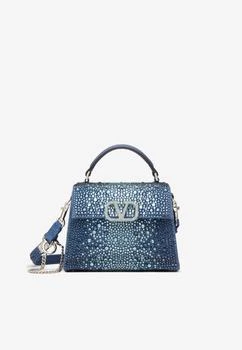 推荐Mini VSLING Denim Top Handle Bag with Rhinestone Embellishments商品