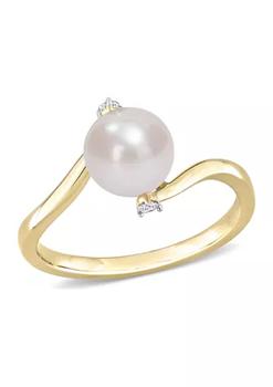 商品Belk & Co. | 7-7.5mm Cultured Freshwater Pearl and Diamond Accent Bypass Ring in 10k Yellow Gold,商家Belk,价格¥2779图片