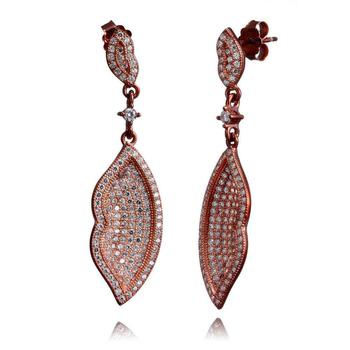 Suzy Levian | Suzy Levian Rose Goldtone 'Loving Kiss' Sterling Silver Cubic Zirconia Dangle Earrings商品图片,3.4折