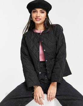 Pieces quilted cropped jacket in black product img