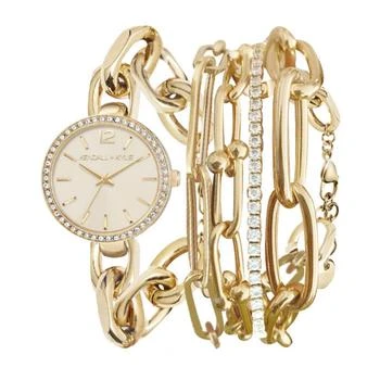 KENDALL & KYLIE | Women's Dainty Gold Tone Chain Link Stainless Steel Strap Analog Watch and Layered Bracelet Set 