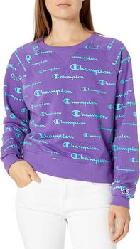 CHAMPION | Campus French Terry Print Crew Sweatshirt in Solid Scripts/Purple Crush商品图片,5.9折