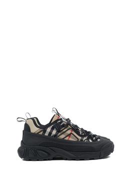 Burberry | Cotton & Leather Lace-up Sneakers商品图片,