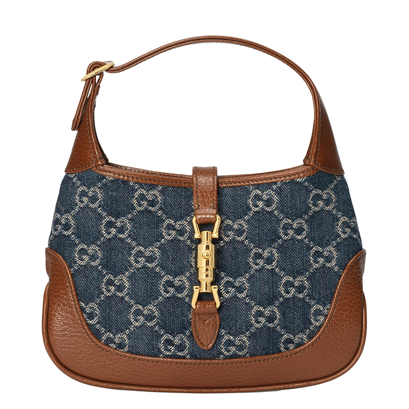 古驰女包, Gucci | GUCCI/古驰 Jackie 1961系列 女士迷你双G深蓝色米色牛仔布棕色小牛皮金饰手提单肩包商品图片 额外9.5折, 包邮包税, 额外九五折