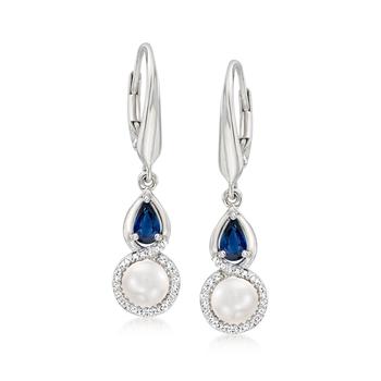 Ross-Simons 5mm Cultured Pearl and . Sapphire Drop Earrings With . Diamonds in Sterling Silver,价格$199
