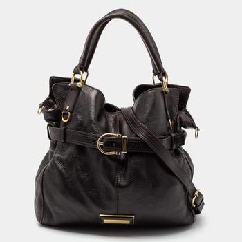 burberry tote, [二手商品] Burberry | Burberry Dark Brown Pebbled Leather Belted Tote商品图片 