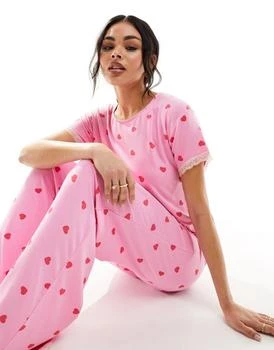 ASOS | ASOS DESIGN mix & match super soft heart print pyjama tee in pink,商家ASOS,价格¥144