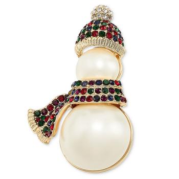 商品Gold-Tone Multicolor Pavé & Imitation Pearl Snowman Pin, Created for Macy's图片