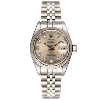 商品Pre-owned Rolex Datejust Automatic Chronometer Diamond Silver Dial Ladies Watch 69174 SDJ图片