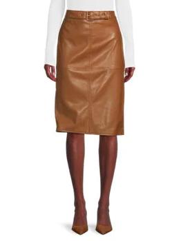 Tahari | Faux Leather Belted Pencil Skirt商品图片,4.5折, 满$150享7.5折, 满折